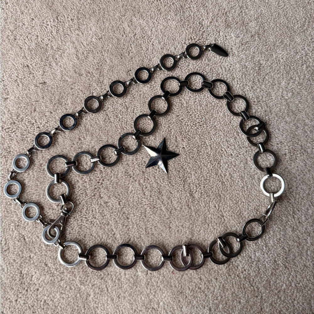 Vintage Silver Metal Circle Belt With Star Charm 42” Length